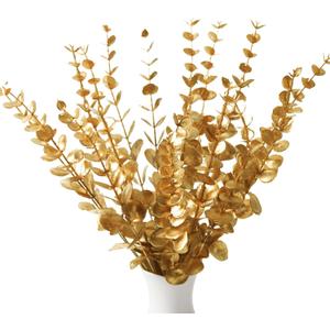 Voqoza 18pcs White Eucalyptus Stems Greenery Stems Fake Leaves Artificial Flowers Bouquet Faux Branches Centerpiece Flores Plants for Home Party Decor Wedding Decoration