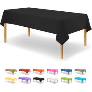 Party Dimensions Black Tablecloth Disposable Plastic Table Cover for Rectangle Tables (12 Pack) Premium Plastic Table Cloths for Parties, Events & Weddings, Indoors/Outdoors, 54"x108"