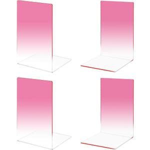 Honagu Book Ends, Acrylic Bookends, Clear Book Ends for Shelves, Desk Book Organizer, Book Holder Stand Decorative for Heavy Books, CDs, Video Games (2 Pair/4 Pieces, Gradient Pink)