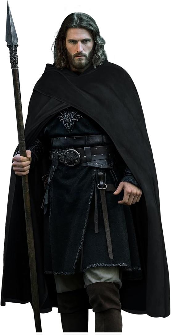 L'VOW Renaissance Cape with Hood Medieval Hooded Cape Halloween Sorcerer Hobbit Costume Cosplay