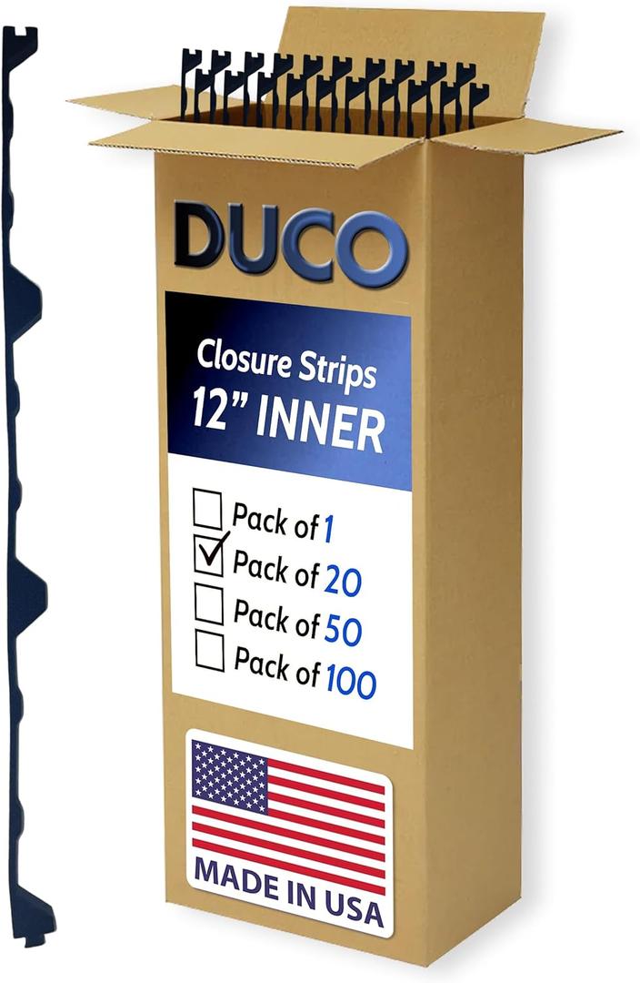 Duco USA-Made R Panel Foam Closure Strips - 20 Pack of 3ft Black Corrugated Roof Foam Strips for Metal Roof Insulations - Weatherproof Insulation Seal Blocks Moisture, Gaps, Noise & Dust