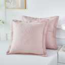 WINLIFE 100% Cotton Quilted Euro Sham Covers, 2 Pack Cotton 26'' x 26'' Pillow Covers, Soft and Breathable Euro Shams, Square Pillow Shams, Dusty Pink