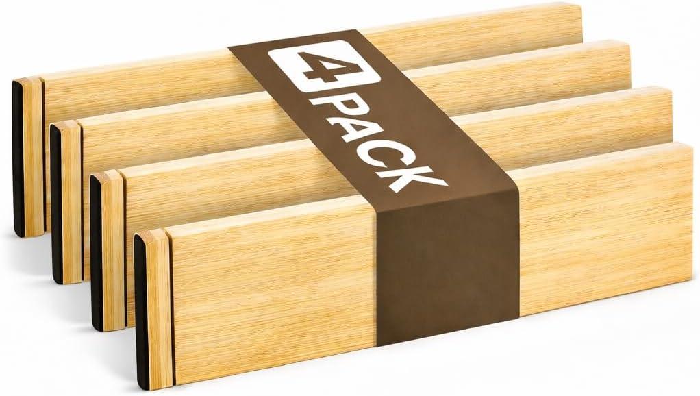 Bamboo Adjustable Drawer Divider, Expandable Drawer Organizer Insert, Non Slip Kitchen Utensil Closet Storage Separator (Natural)