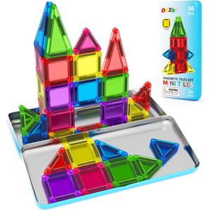 Magnetic Tiles Mini Travel Toddler Set, Magnetic Blocks Building Kids Toys & Games, Montessori Preschool Classroom Must Haves Educational Learning Sensory Toys for 3+ Year Old Boys Girls Birthday Gift (Color-5)