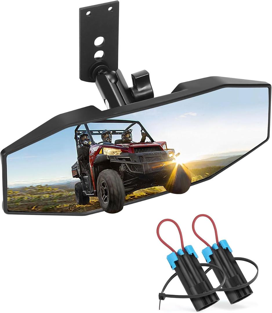 ZIDIYORUO Polaris Ranger Rear View Mirror, Adjustable Center Rearview Mirror for Polaris Ranger 500 570 900 XP 1000XP Crew 2017-2023, Fit Factory Drop Down Mounting Tab (with 2pcs of Belt Bypass)