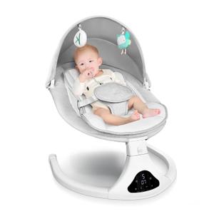 Electric Baby Swing for Infants to Toddler| Portable Infant Swing with Remote Control, Rocker with 5 Speeds, 3-Point Harness,3 Seat Positions for Baby Boy Girl (Light Grey)