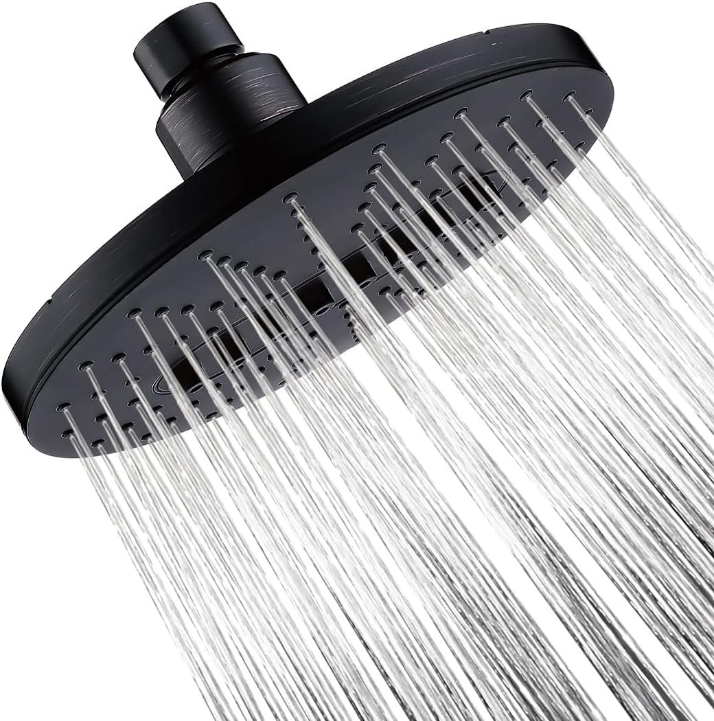 Rainfall Shower Head Fixed Showerhead, 6.3 Inch Rain Showerhead, 2-Setting with Adjustable Angles, Awesome Shower Experience, Tool Free Installation, Oil Rubbed Bronze