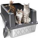XXXL Stainless Steel Cat Litter Box with High Sides, 28" L x 20" W x 14" H Extra Large Litter Box for Big Cats and Multiple Cats, Enclosure Cat Litter Pan with Anti-Urine Leakage, Easy Clean (Grey)