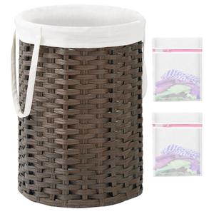 SETVSON 34.3 Gal (130 L) Large Laundry Hamper Laundry Basket Round Handwoven Wicker Laundry Baskets Rattan Laundry Basket with Removable Bag Handles 2 Mesh Bags for Living Room Bedroom Gray (No Lid)