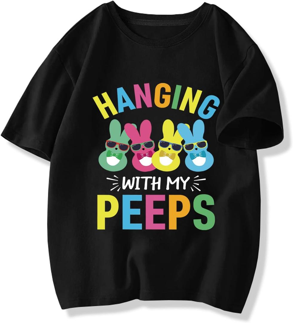 Toddler Easter Shirt Boys Girls Bunny Eggs-cavator Truck Graphic T-Shirt Kids Short Sleeve Cotton Easter Tee Tops 2-7 Years, , 4T, Black