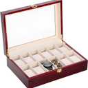 Uten Watch Box, 12 Slot Wooden Watch Case with Removable Watch Pillow, Metal Clasp Watch Display, Watch Box Organizer for men and women. (Cherry Red)