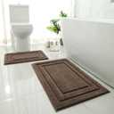 HOMEIDEAS Bathroom Rugs Sets 2 Piece, Super Soft and Absorbent Non Slip Microfiber Machine Washable Bath Mat Set (20" x 32" + 16" x 24", Brown)
