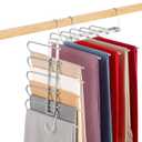 Pants Hangers Space Saving,Closet Hangers 5 Layers 2 Uses Multi Functional Pants Rack,Metal Heavy Duty Wardrobe Organizer Racks for Clothes Trousers Scarves Ties (Silver)