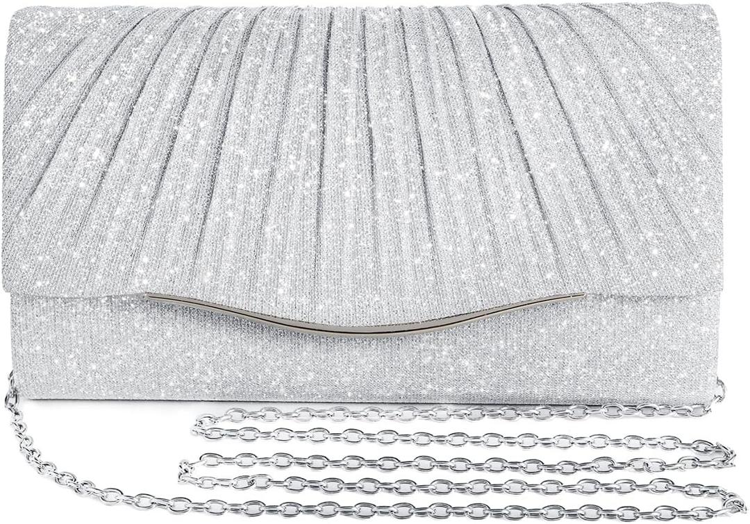 Clutch Purses for Women Formal Dressy Evening Bag Handbags Crossbody Bag for Wedding Cocktail Prom Party Elegance Charm (Silver)