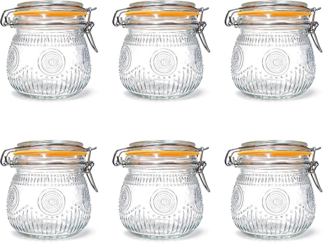 Amzcku Wide Mouth Vintage Mason Jars with Airtight Lid 16oz, Canister Quart Jars for Kitchen Storage - for Coffee, Sugar, Beans 6 Pack