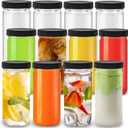 DilaBee 12-Pack 8oz Round Empty Glass Water Bottles - Glass Juice Bottles with Lids for Juicing, Smoothie, Milk & Kombucha - Juice Containers for Fridge, Smoothie Bottle, Clear Water Bottle BPA-Free