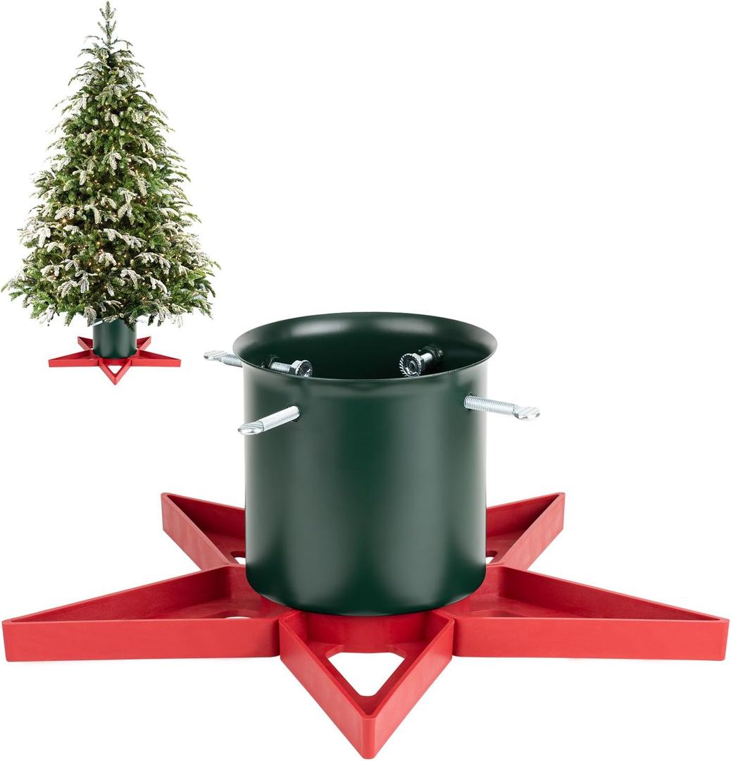Christmas Tree Stands for Real Trees Metal Christma Tree Holder Base for 6ft Live Tree Red & Green Fits Up to 4.7" Xmas Tree Trunks for Home Party Xmas Decor