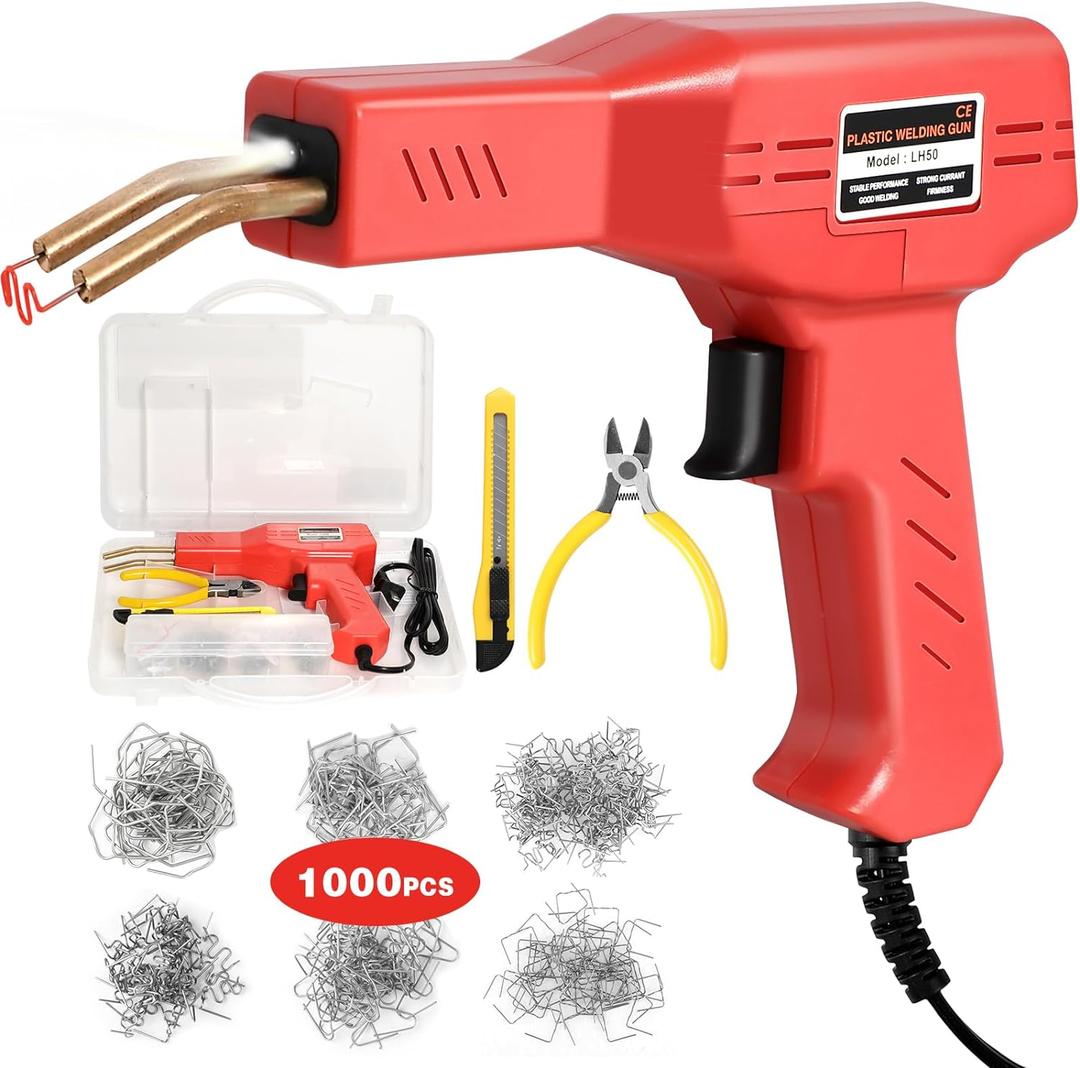 ATOLS Upgraded Plastic Welder, 1000PCS Staples, Pure Copper Transformer, Rapid Heating, Plastic Welding Kit, Hot Stapler Kit, Plastic Welder Gun Kit, Car Bumper Repair Kit, Plastic Repair Kit (Red-Corded)