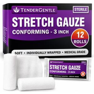Conforming Stretch Gauze Rolls 3 Inch - Pack of 12 White Sterile Gauze Wrap for Wounds - Good for Sprained Ankles, Wrists, and More