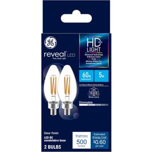 GE Lighting 31879 Reveal LED 60W Clear B11 (2-Pack), 2 Bulbs, 2 Count