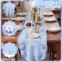 Tegeme Blue Ruffled Table Runner 12''x71'' Cotton Ruffle Scalloped Tables Runner Spring Farmhouse Blue Ruffle Tablecloth for Home Kitchen Dinner Party Table Decorations