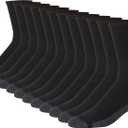 Hanes mens Max Cushioned Crew Socks, Moisture-wicking With Odor Control, Multi-packCrew Sock (12-14, Black/Grey Foot Bottom - 12 Pack)