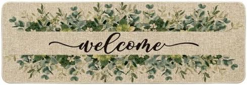 Artoid Mode Eucalyptus Floral Leaves Welcome Spring Doormat, Summer Decor Low-Profile Switch Rug Door Mat Floor Mat for Indoor Outdoor 24x72 Inch
