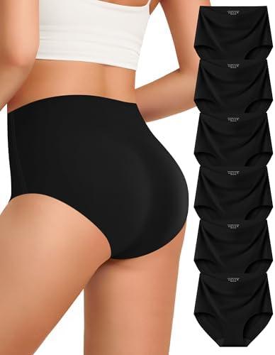 Kalapa Womens Underwear Seamless Full Coverage Breathable Briefs No Show Silky Stretch High Waisted Ladies Panties 6 Pack. size M