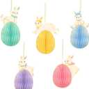 AOBKIAT Easter Decorations,5 PCS Easter Bunny Egg Honeycomb Hanging Ornaments for Home Classroom Decor, Party Favors,Spring Party Supplies (Pastel Color)