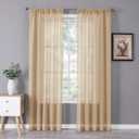 Tollpiz Sheer Curtain Linen Textured Living Room Curtains Sheer Light Filtering Rod Pocket Voile Curtain for Bedroom, 54 x 72 inches Long, Beige, Set of 2 Panels