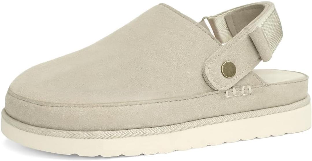 Women's Adjustable Comfy Suede Clogs with Strap Indoor Outdoor Goldenstar Platform Mules Slippers Clogs for Women (8)