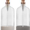 32 oz Glass Pump Bottle Rustproof Stainless Steel Pump, Funnel, and Lids. Modern Farmhouse Vintage Jar, Large Glass Shampoo Bottles with Pump and Laundry Soap Dispenser - Rose Gold