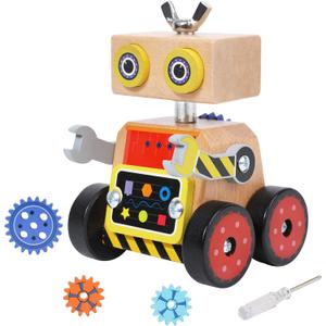 Robot Building Toy, Wooden Little Robot Assembly Kit for Kids 4-8 Years, STEM Educational Woodworking Crafts Projects for Kids, Gift for Boys and Girls 4 5 6 7 8 Years Old