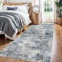 Washable Abstract Rug Hallway 2x8: Non Slip Runner for Kitchen Bedside - Easy Clean Soft Low Pile Stain Resistant Thin Carpet - Home Decor for Contemporary Style Lover Pet Owner 2x8 Blue Gray White