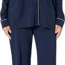 Amazon Essentials Women's Cotton Modal Long-Sleeve Notch Collar Shirt and Full-Length Elastic Waist Pajama Pant Set, Navy, 3X