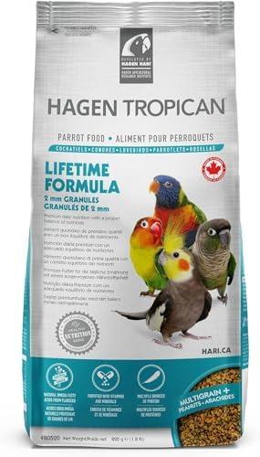 HARI Tropican Bird Food, Hagen Parrot Food with Peanuts & Sunflower Seeds, Maintenance Parrot Granules 2 mm, Lifetime Formula, 1.8 lb Bag, Pack of 2