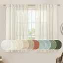 LAMIT Short Linen Curtains 45 Inches Long for Cafe 2 Panels, Cream Ivory Light Filtering Semi Sheer Panels Back Tab and Rod Pocket Neutral Drapes for Window/Loft Room, 52 x 45 Inch (Natural)