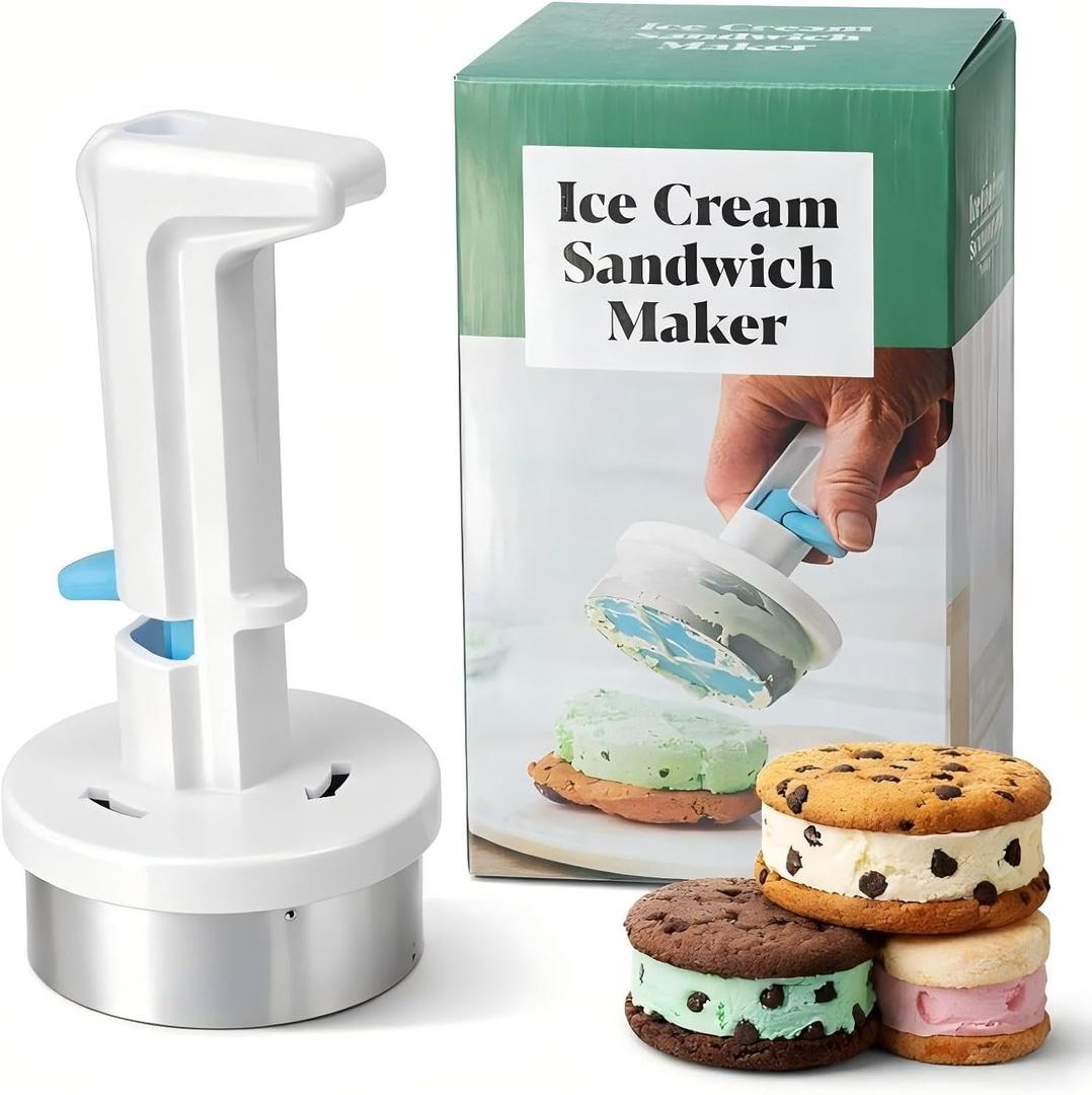 Ice Cream Sandwich Maker Tool, Stainless Steel Ice Cream Scoop with Trigger Release, Easy Ice Cream Cookie Sandwich Maker, Dessert Scoop for Homemade Ice Cream Treats (Black, M)