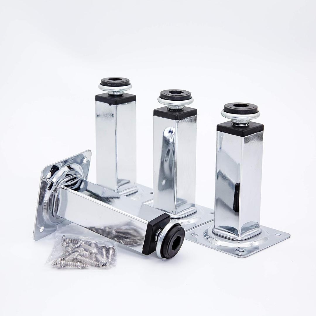Shiny Metal Adjustable Legs | Furniture,cabinets,Table levelers feet | Leveling Foot and Screw mounting Package (Chrome Plated)