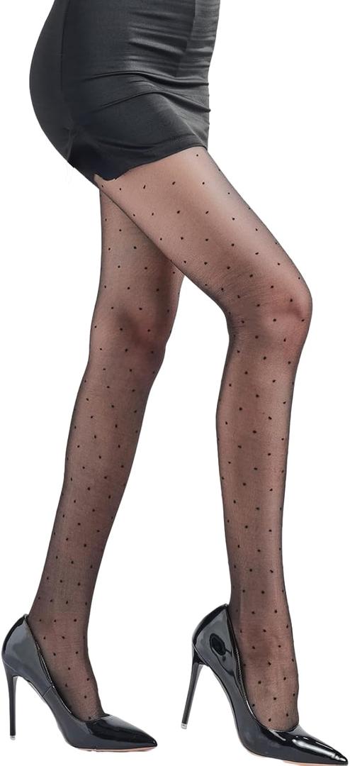 Verdancy Womens Glossy Sheer Pantyhose Polka Dots Patterned High Waist Ultra Stretchable Footed Tights Plus Size Stockings