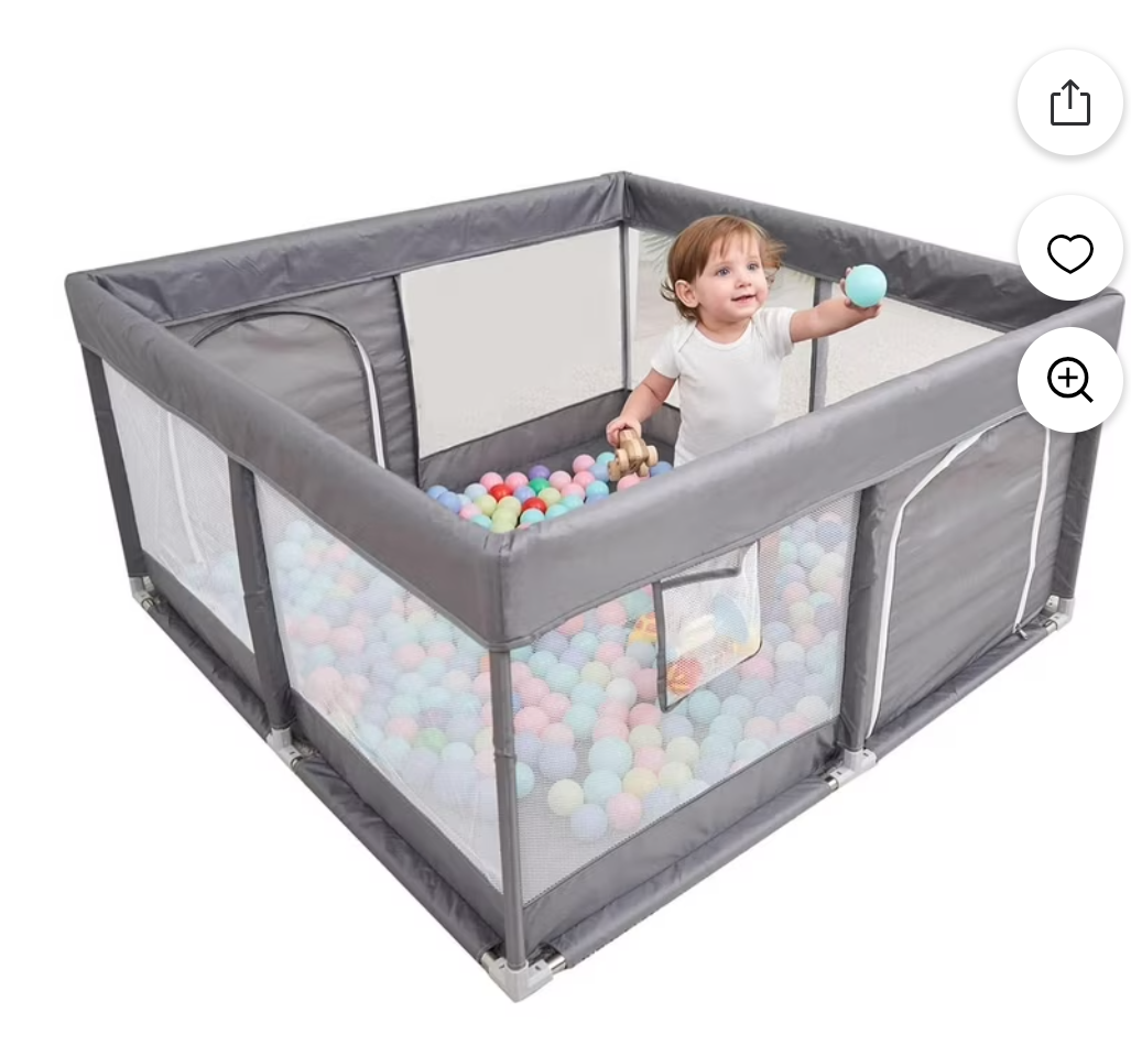 PandaEar Large Playpen for Toddlers, Sturdy Baby Play Yards with Soft Breathable Mesh, Indoor & Outdoor Kids Activity for Infant Safety (50"×50")-Grey