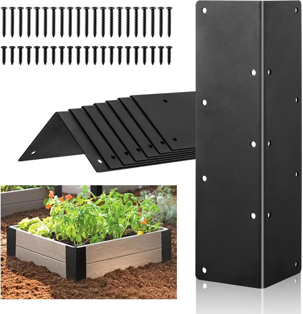 KvyusFlourish 6 Packs Raised Beds Corner Brackets 11 in Metal L Brackets for with Screws Black Angle Corner Bracket Connectors 11" x 3" x 3" for Wood Flower Box Angle Brace Black