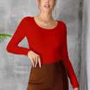 Women's Crew Neck Long Sleeve Cotton Bodysuit, Stretch Comfy Everyday Wear Bodysuit for Women (L)