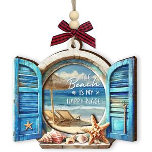 2 x Wooden Beach Ornaments for Christmas Tree 2025 - Beachy Ornaments, Beach Themed Gifts for Women Men - Ocean Gift, Beachy Gifts for Family, Friends - Coastal Nautical Holiday House Decor