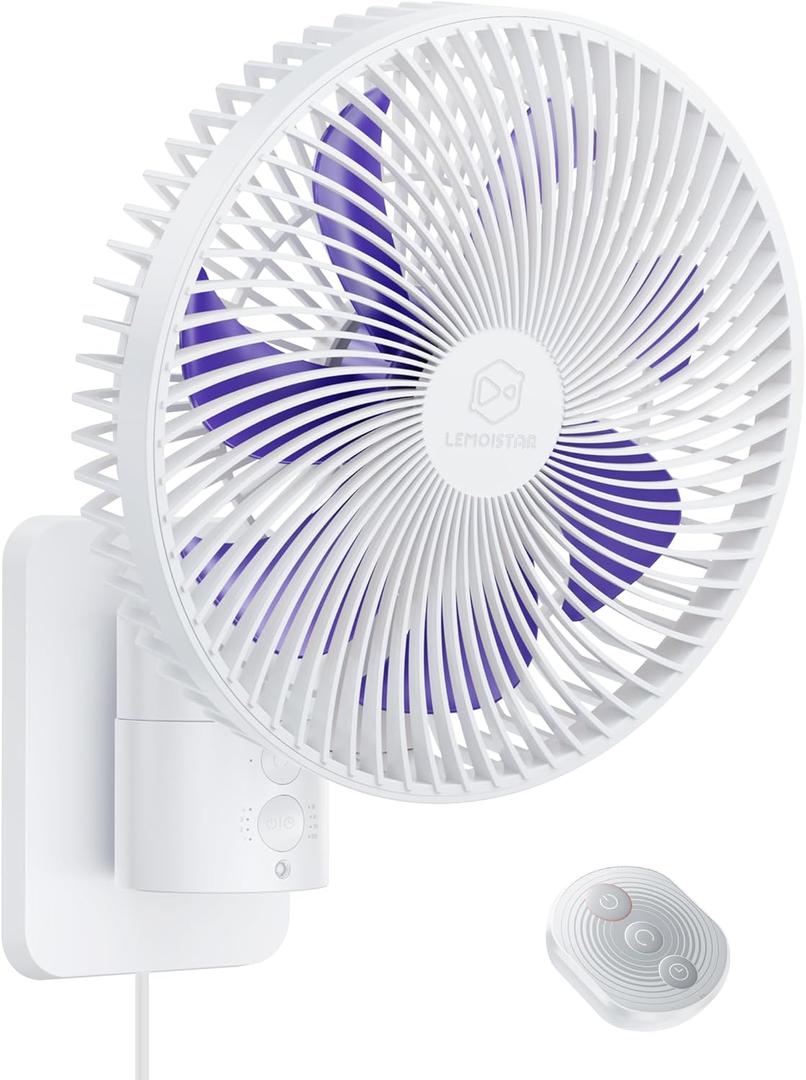 8.5-Inch Quiet Wall-Mounted Oscillation Fan with Remote & Timer, 4-Speed Adjustable for Small Bathrooms, Indoor Bedroom Cooling for RV, Adjustable Tilt, 5.92 ft Cord, Garage Cooling Fan for Home