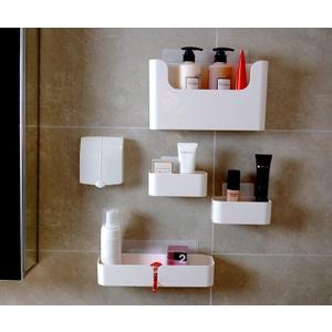Adhesive Wall Mounted Shelves, Durable ABS Plastic Hanging Storage Bins White, Excellent Floating Organizer 4pcs Set, Convenient Storage Solution on Smooth Wall Surface, 10.8x6.5x3.2 inch