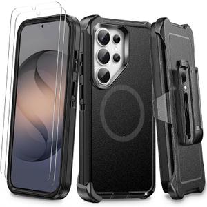 for Samsung Galaxy S26 Ultra Case with Belt Clip Holster, [2X Screen Protector][Compatible with MagSafe] Military-Grade Shockproof 3-Layer Protection, Heavy Duty Magnetic Phone Case Cover (Black)