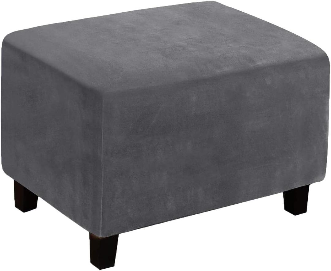 Ottoman Cover, Stretch Rectangle Velvet Ottoman Slipcovers of Foot Stool for Living Room, Folding Storage Furniture Protector with Elastic Bottom, Machine Washable(Gray, XL)