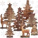 Barydat Winter Table Decorations Wooden Pine Tree Reindeer Table Centerpiece Winter Tabletop Signs Rustic Farmhouse Decor for Home Office Desk Party Favors(8 Pcs,Rustic)