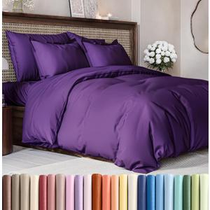 Duvet Cover King Size Set - Extra Soft King Size Duvet Cover 104 x 90 with 2 Pillow Shams - Hotel Luxury, Easy Care and Fade Free with Zipper Closures & Ties - Comfy, Breathable Bedding Set (Purple) (38 - Purple (No Comforter))